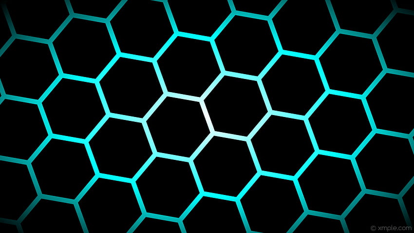 glow hexagon black blue white gradient aqua cyan HD wallpaper