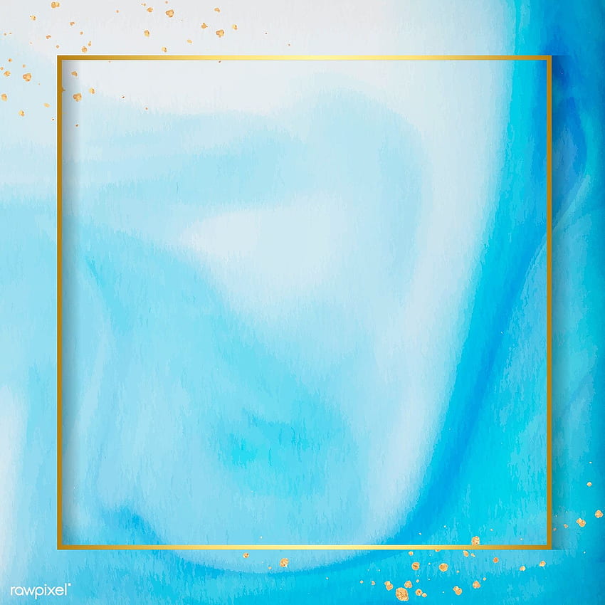 vektor premium bingkai emas persegi pada cat air biru abstrak. Latar belakang pola cat air, cat air biru, pola latar belakang vektor wallpaper ponsel HD
