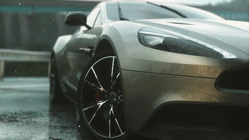Gray sports car in the rain and - HD wallpaper