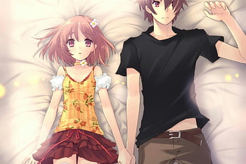 2 anime girls holding hands