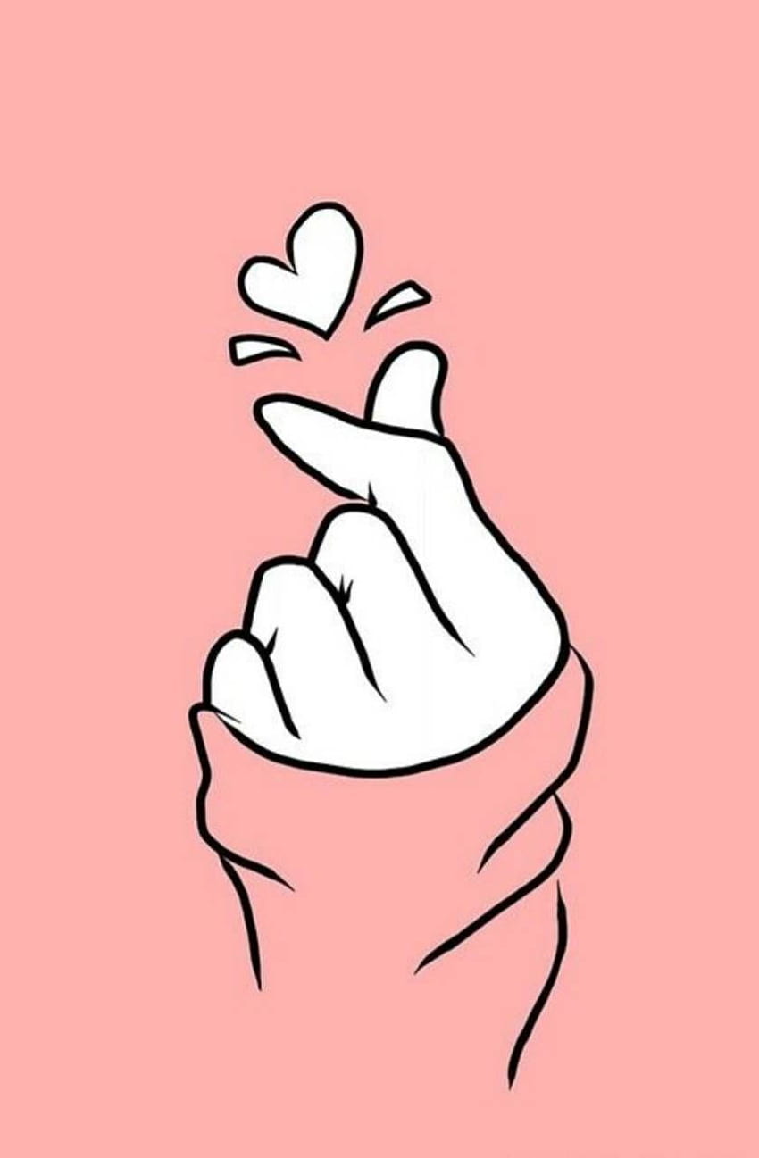 Розово корейско сърце, сърце на пръст HD тапет за телефон