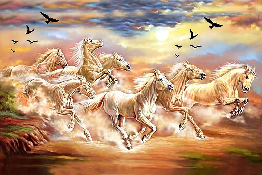 Buy wallpics™ Seven Lucky Running Horses Vastu Fully, 7 Horses HD wallpaper