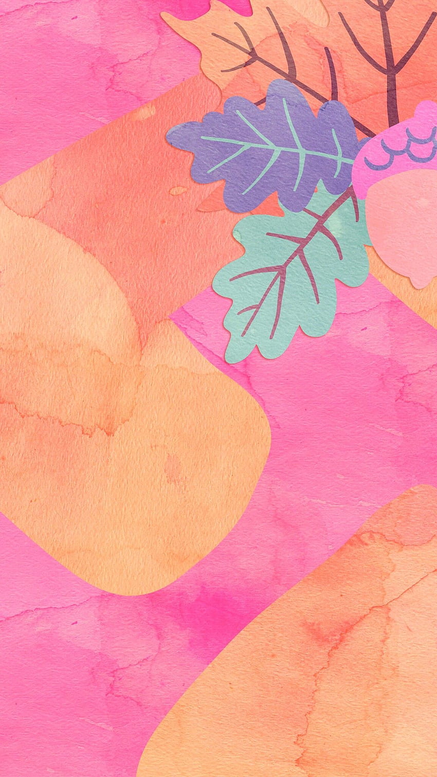 iPhone'a . Różowy, liść, wzór, farba akwarelowa, malowanie liści Tapeta na telefon HD