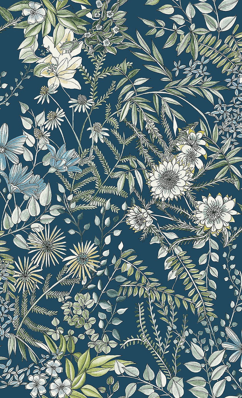 A Street Prints Full Bloom Navy Blue Floral – D. Marie Interiors, Navy Blue and Yellow HD phone wallpaper