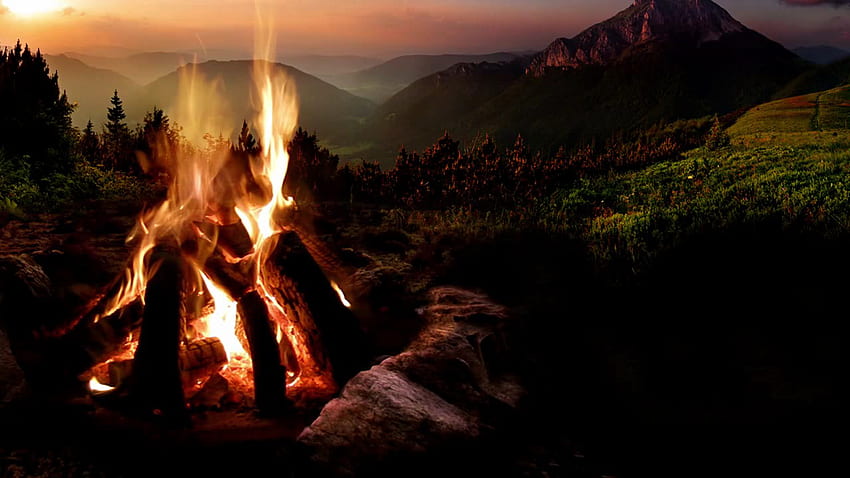 Campfire , Bonfire Mountains HD wallpaper