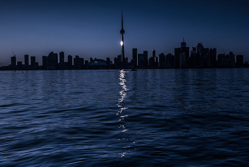 Städte, Nacht, See, Toronto, Mondweg, Mondweg HD-Hintergrundbild