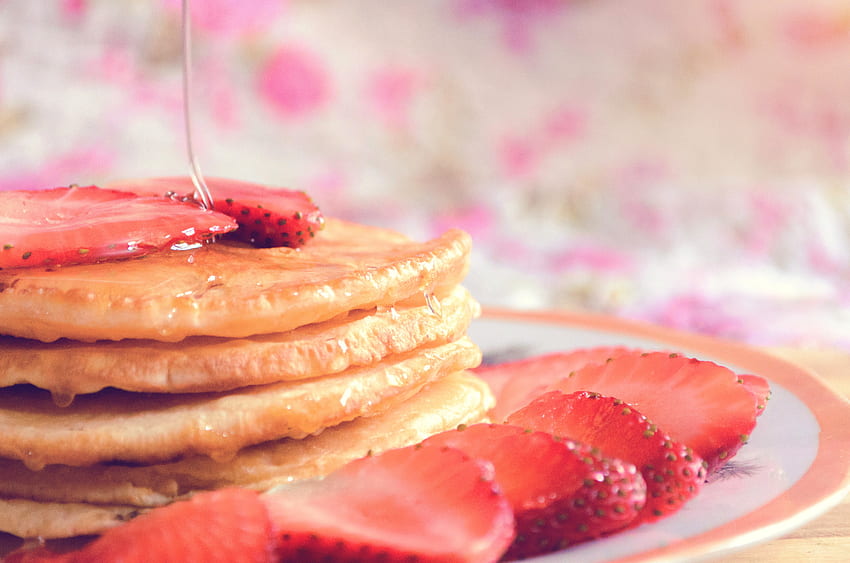 Essen, Erdbeere, Krapfen, Honig, Frühstück, Pfannkuchen HD-Hintergrundbild