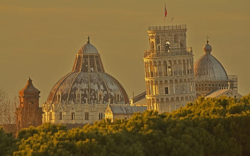 menara miring arsitektur dan latar belakang pisa italy, Menara Miring Pisa di Malam Hari Wallpaper HD