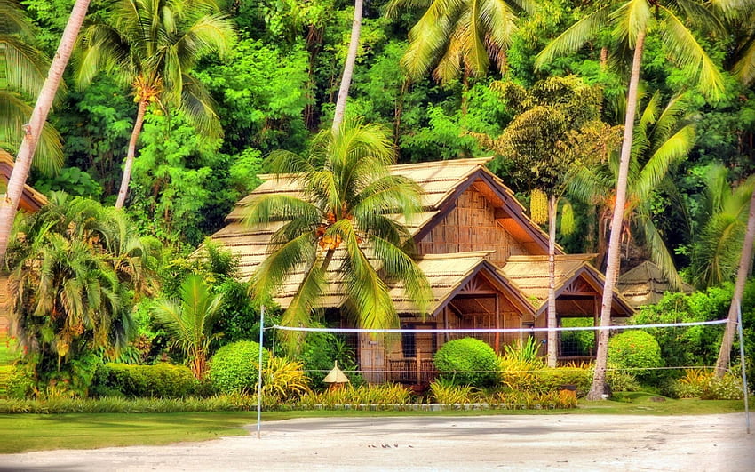 Bangalô nas Filipinas, bangalô, lindas casas, resorts, grafia, atrações nos sonhos, casas, verão, amor quatro estações, Filipinas, ilhas, palmeiras papel de parede HD