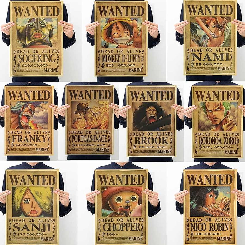 10pcs One Piece Action Figure Wanted Poster Craft Print Wall Sticker Vintage Movie Playbill Luffy Stickers One Piece HD phone wallpaper