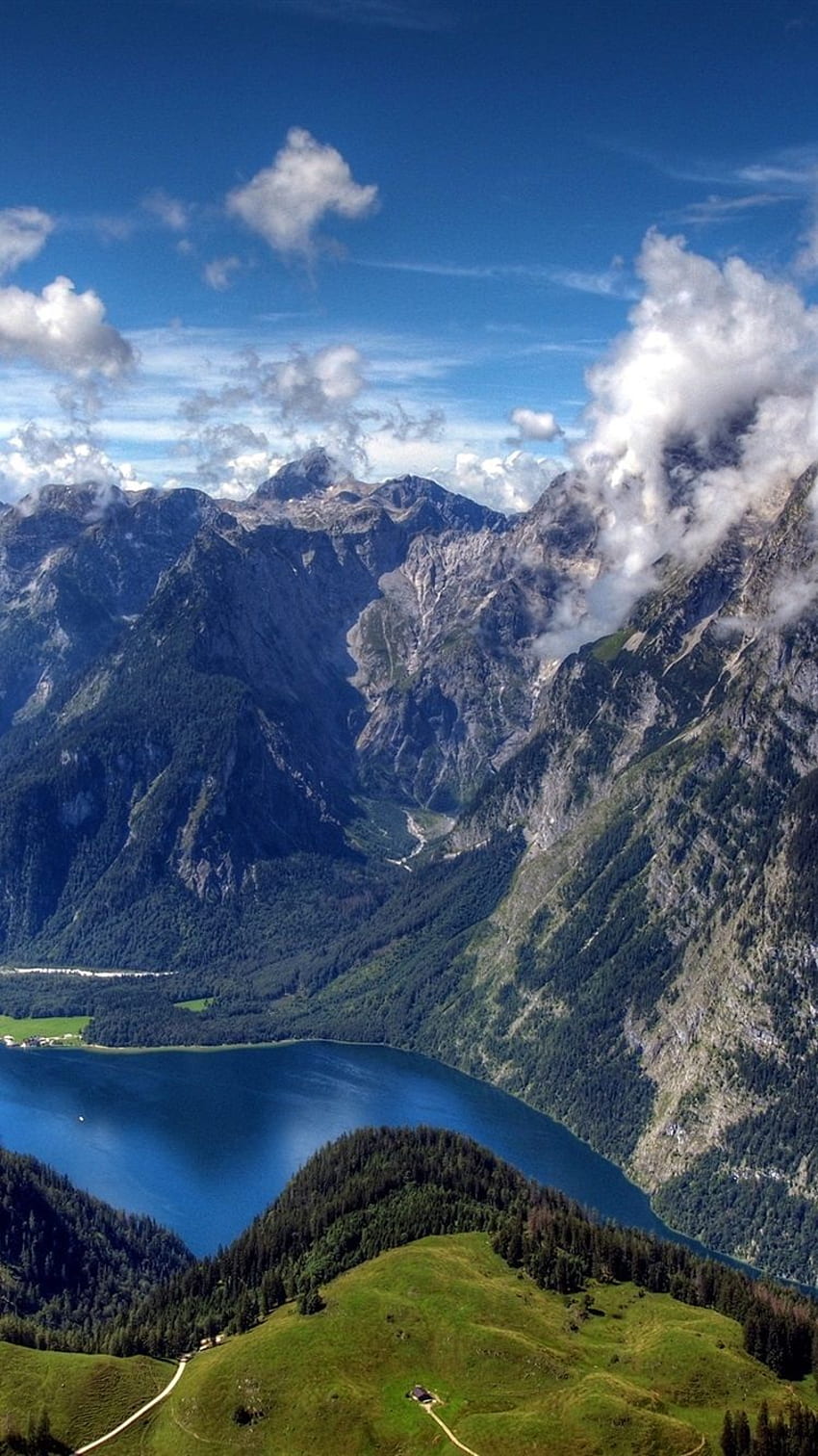 Alemania, Baviera, Bayern, Alpes, Nubes, Río, Bosque IPhone 8 7 6 6S fondo de pantalla del teléfono