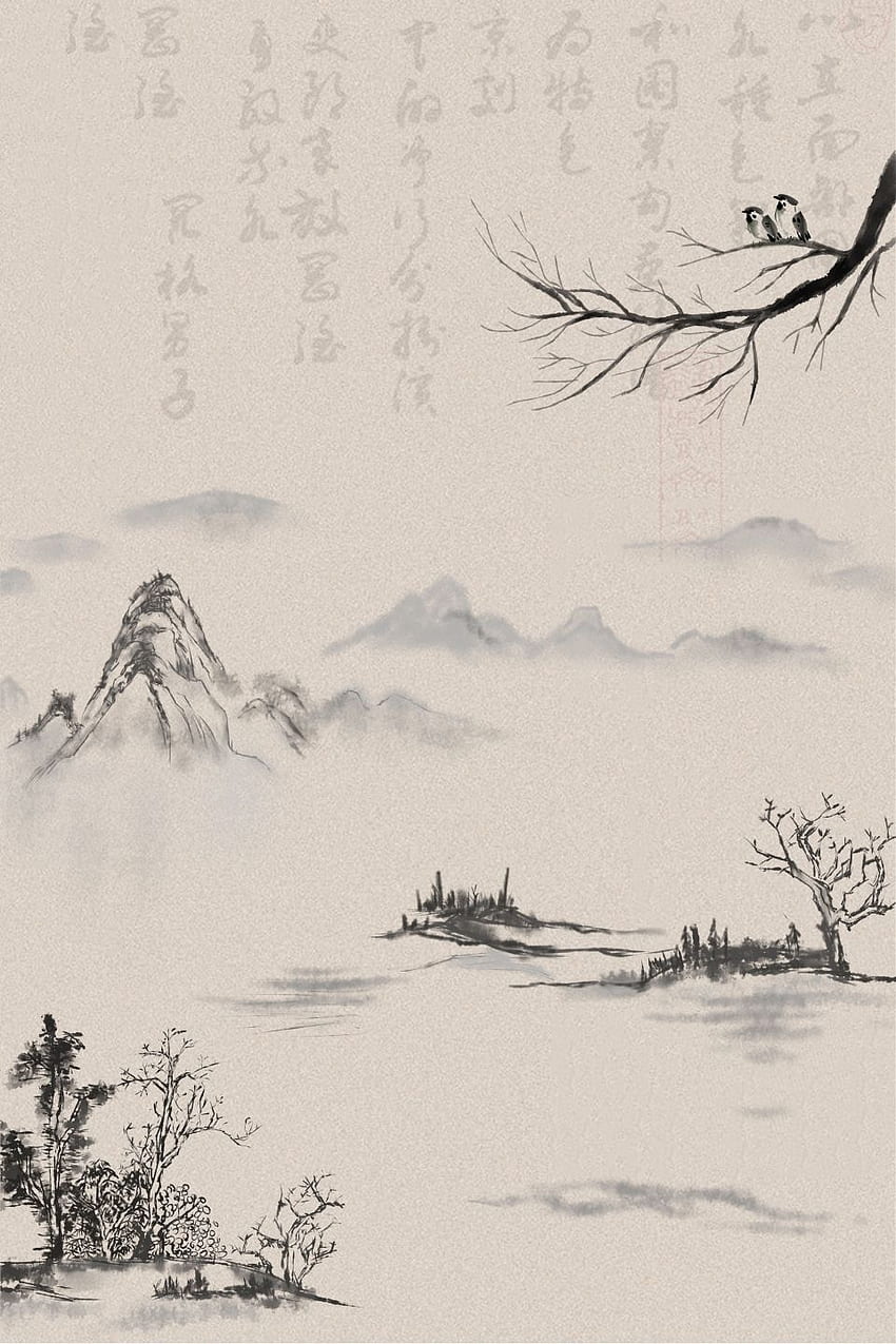 Картина с мастило в китайски стил калиграфски фон, китайски стил, калиграфия, текстов фон за HD тапет за телефон