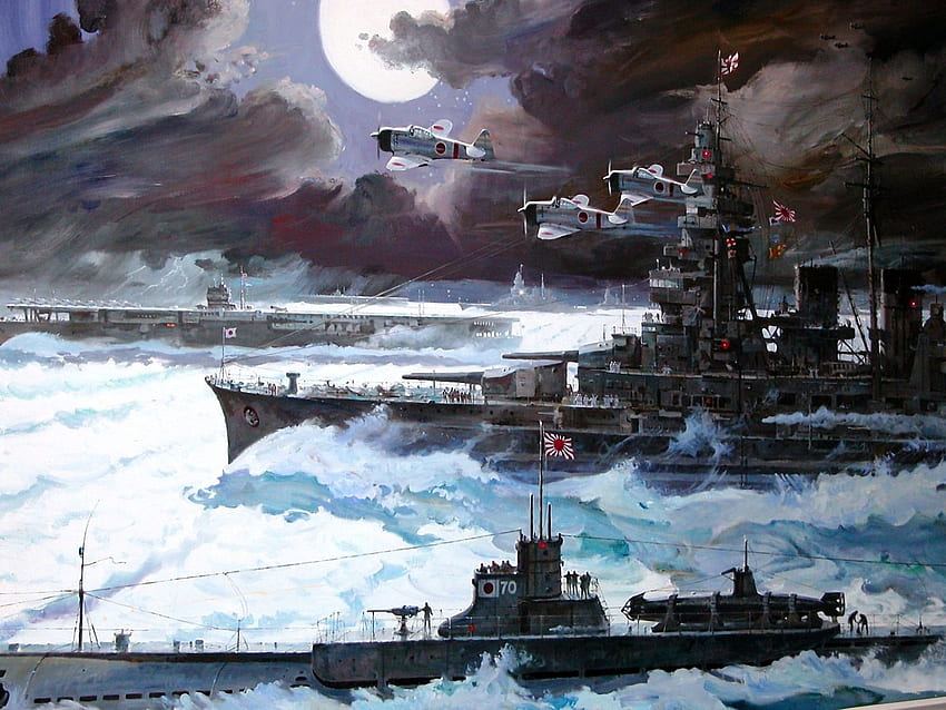 일본 제국 해군(IJN) 선박 회화 예술 군대, 일본 수채화 HD 월페이퍼