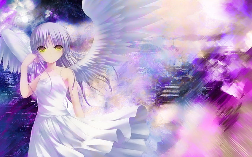 Anime, City, Eyes, Girl, Wings, Purity HD wallpaper