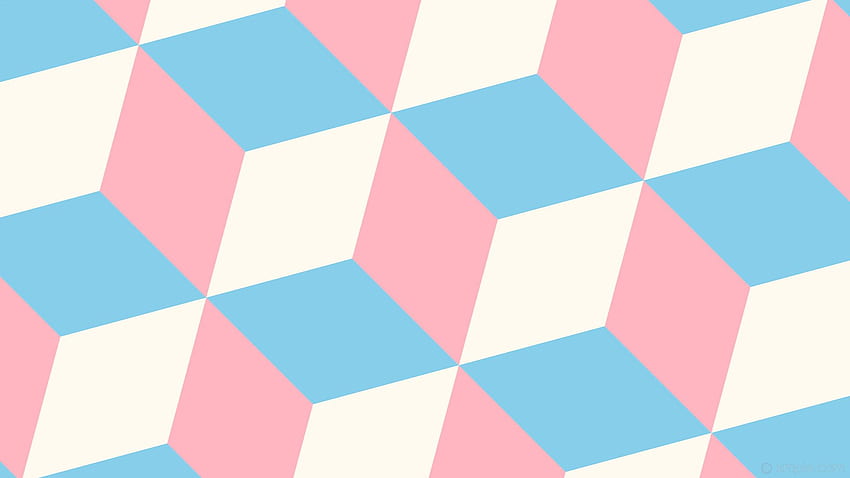 3D Cubes White Blue Pink Light Pink Floral - Blue Pink White - - HD wallpaper
