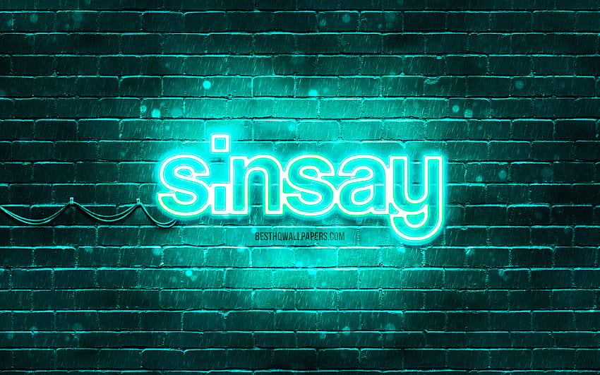 Sinsay turquoise logo, , turquoise brickwall, Sinsay logo, brands, Sinsay neon logo, Sinsay HD wallpaper