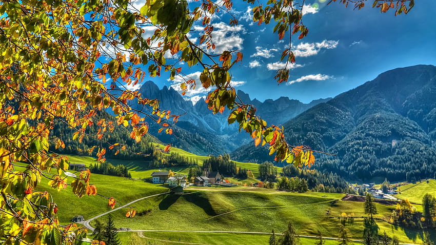 South Tyrol, Italy, autumn, leaves, dolomites, alps, trees HD wallpaper