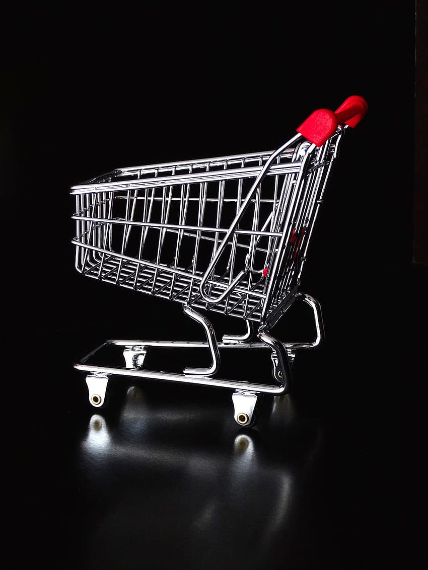 : Red Handle Gray Shopping Cart on Black Background HD phone wallpaper