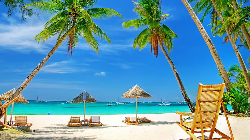 Summertime..., Tropical, Vacation, Sand, Trees, Sea, Ocean, Beach, Holidays, Tropics HD wallpaper