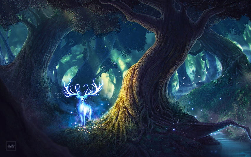 Fantasy Deer Fantasy Animals Forest Magic Creature Spirit. Bosque mágico, Arte de ciervos, Arte forestal, Animal mágico fondo de pantalla