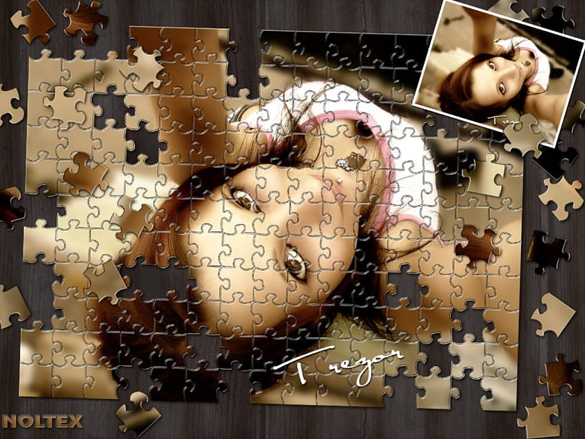 Trezor in puzzle, puzzle, woman HD wallpaper