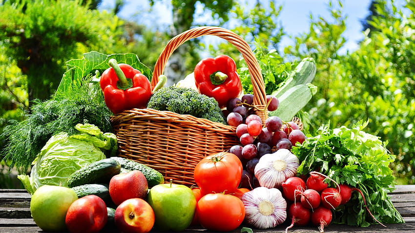 Grafia di frutta e verdura, mele, pomodori, cetrioli Sfondo HD
