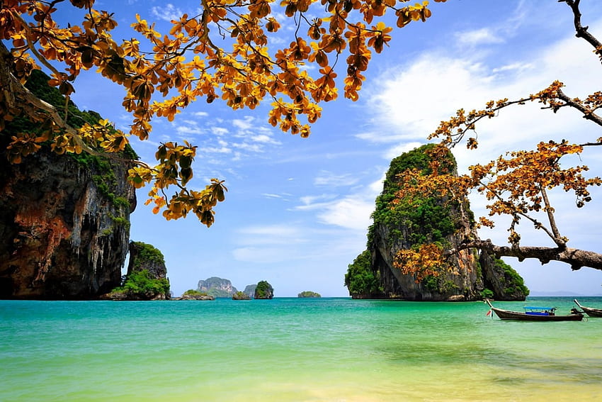Thaïlande, Bateau, Rochers, Océan, Nature Fond d'écran HD