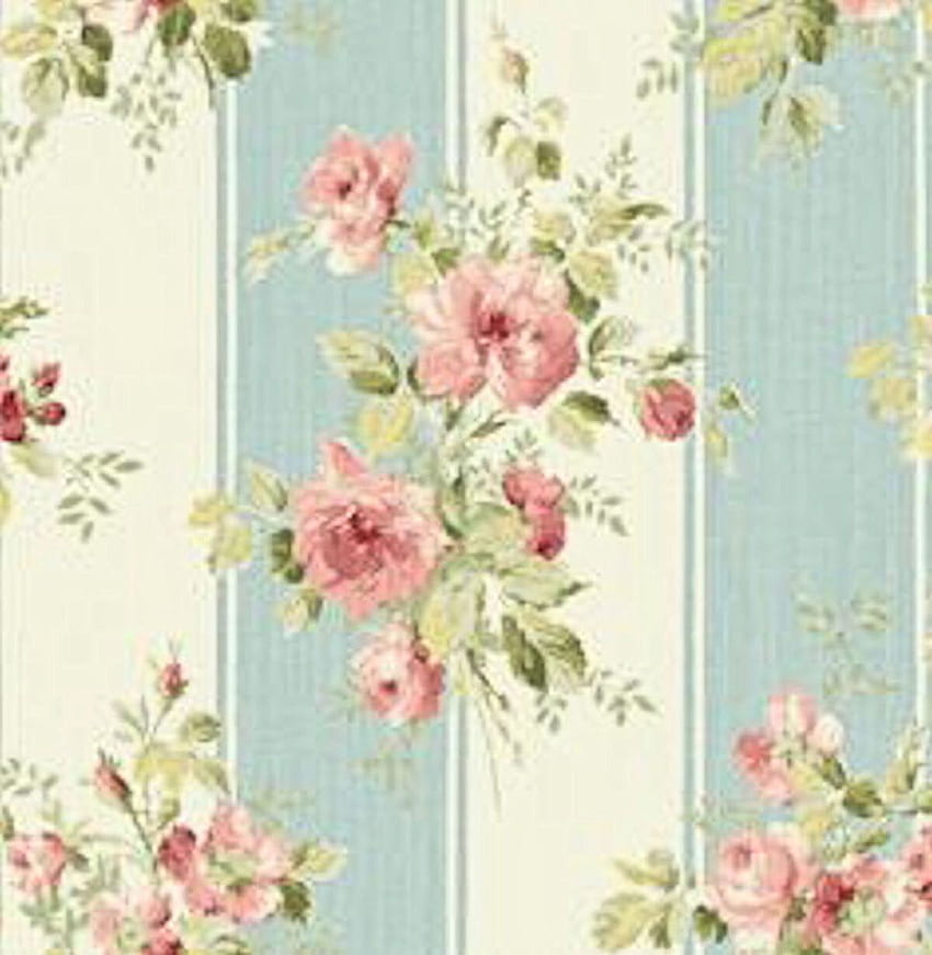 Dollhouse Miniature Shabby Chic Pink Roses Blue Stripe Floral 1:12 di 2021. Chic , Shabby chic , Shabby chic background, Vintage Chic wallpaper ponsel HD