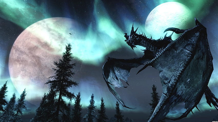 Skyrim Alduin , Background, Moon Dragon HD wallpaper