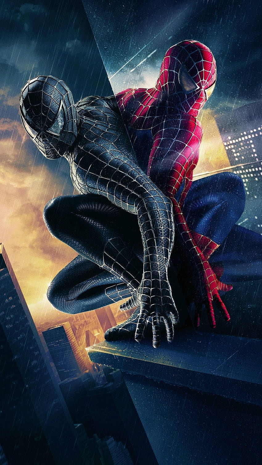 Spider-Man, czarno-czerwony, miasto, deszcz IPhone 11 Pro XS, czerwony Spider-Man Tapeta na telefon HD