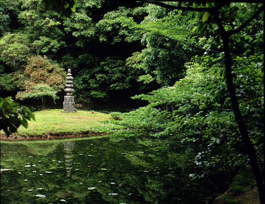 Pond, japan, serenity, religion, asia, trees, kyoto, peace, water, calm, tranquiltiy HD wallpaper