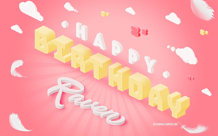 Happy Birtay Raven, 3d Art, Birtay 3d Background, Raven, Pink Background, Happy Raven birtay, 3d Letters, Raven Birtay, Creative Birtay Background HD wallpaper