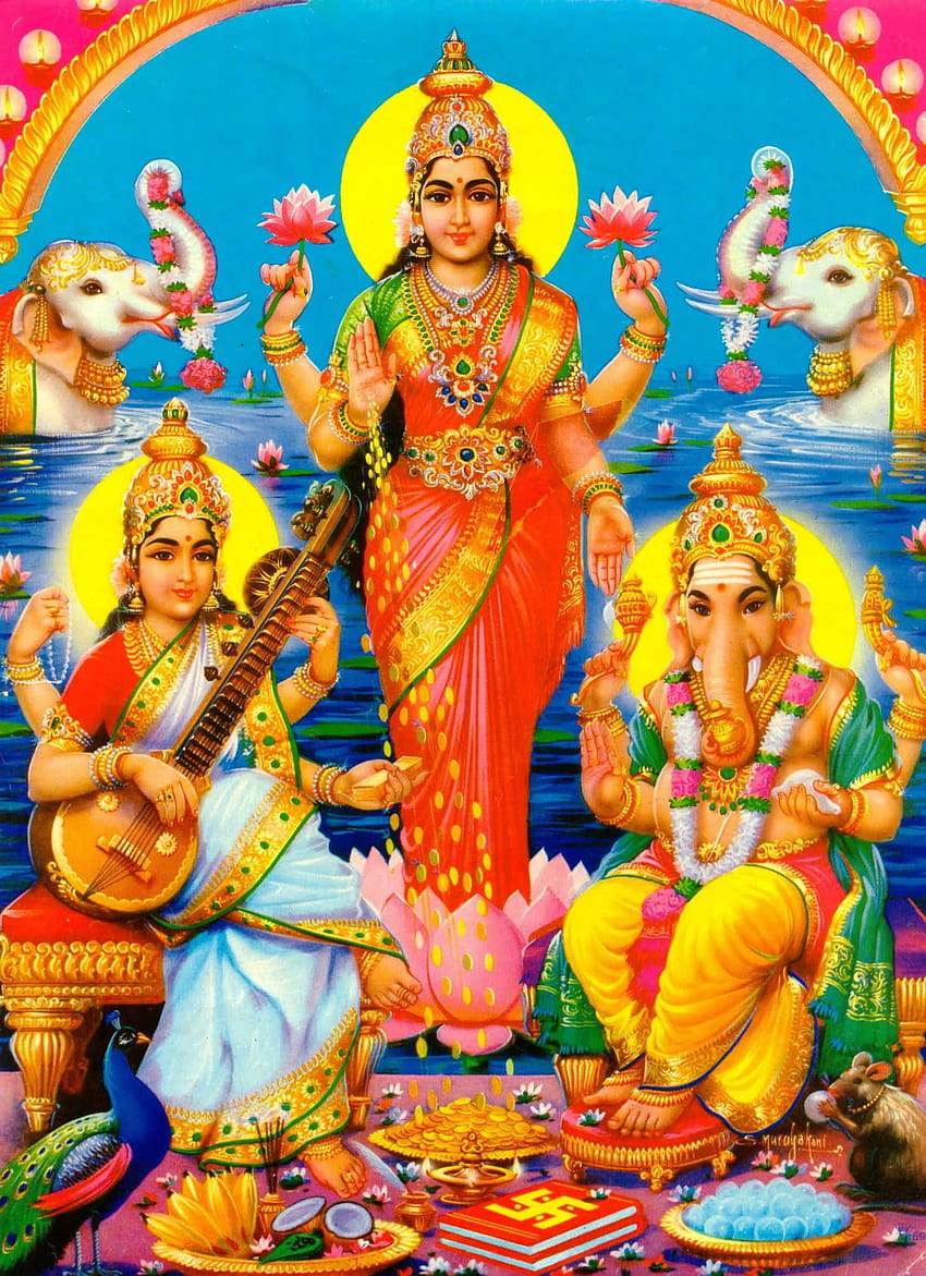 Of Maa Saraswati, Lakshmi Mata And Lord Ganesha, Laxmi Ganesh Saraswati HD phone wallpaper