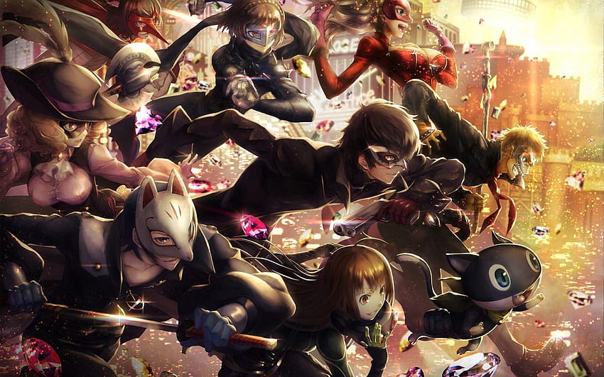 Persona 5, Akechi Goro, Kurusu Akira, Okumura Haru, Nijima Makoto untuk MacBook Pro 15 inci Wallpaper HD
