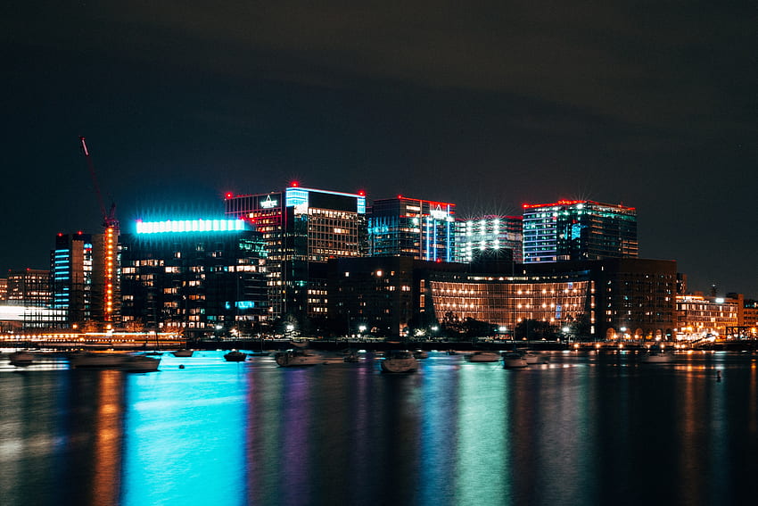 Miasta, noc, usa, budynek, światła miasta, Stany Zjednoczone, Boston Tapeta HD