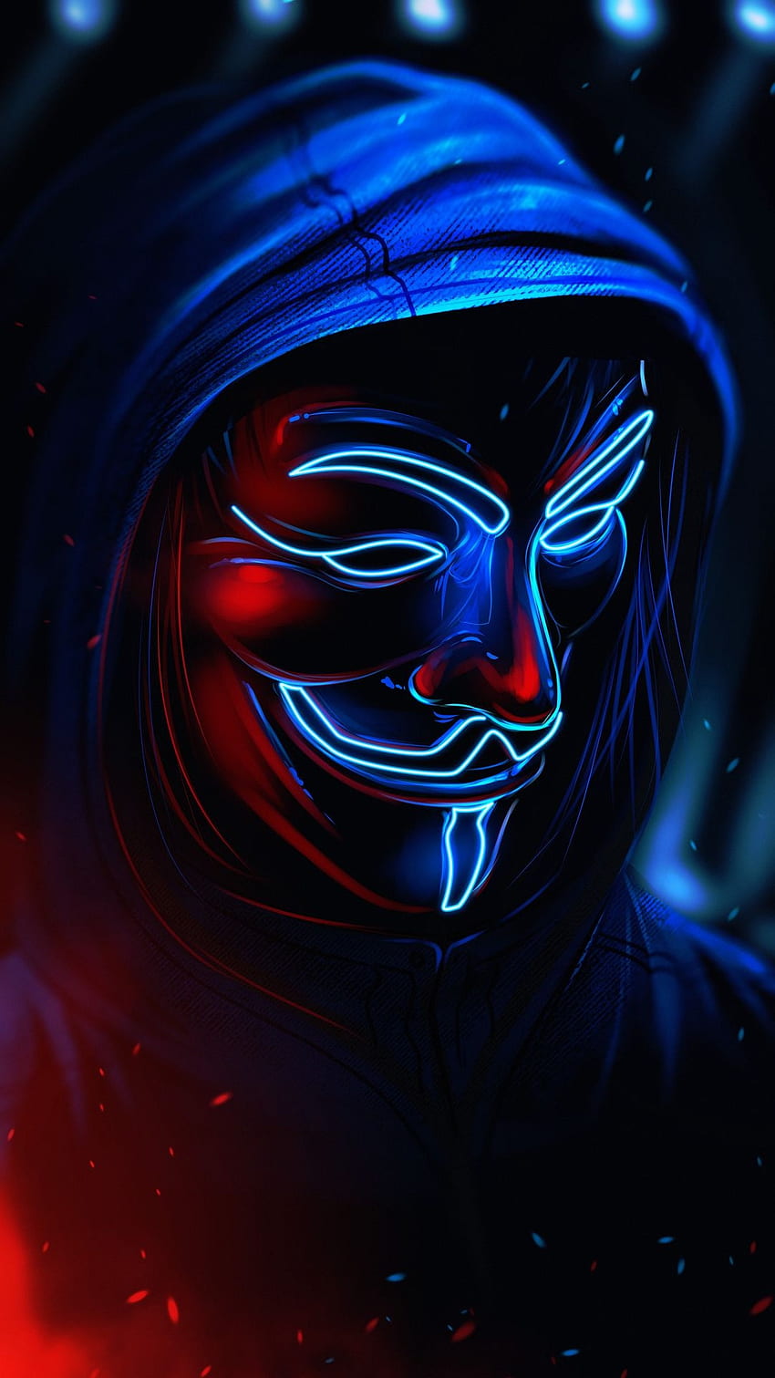 Anonymous, eye, head, character, neon, scary HD phone wallpaper