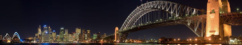 miasto, noc, most, potrójny ekran, Sydney Harbour Bridge, 5760 X 1080 Tapeta HD