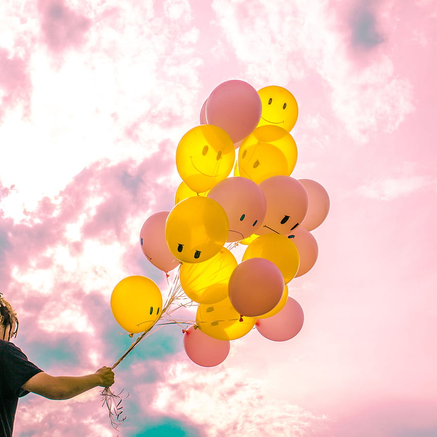 balloons, sky, pink, yellow ipad pro, Yellow and Pink Aesthetic HD phone wallpaper