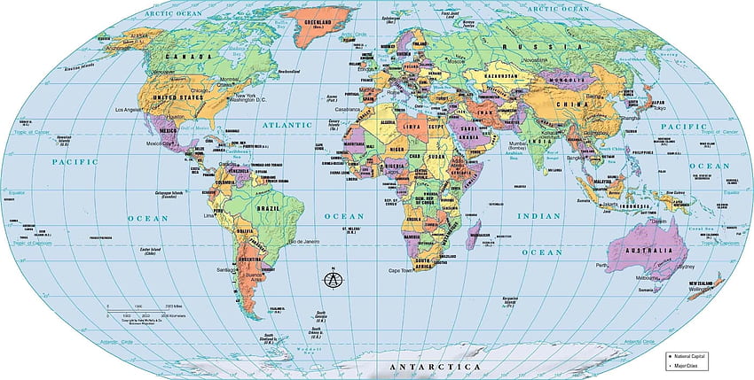 Weltkarte Politisches Land und Hauptstädte, Länderkarte HD-Hintergrundbild