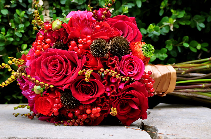 Have a special day!, positive energy, bouquet, magnificent, beautiful, wonderful, fresh, special, day, love, christmas, red roses, nature, flowers, forever HD wallpaper