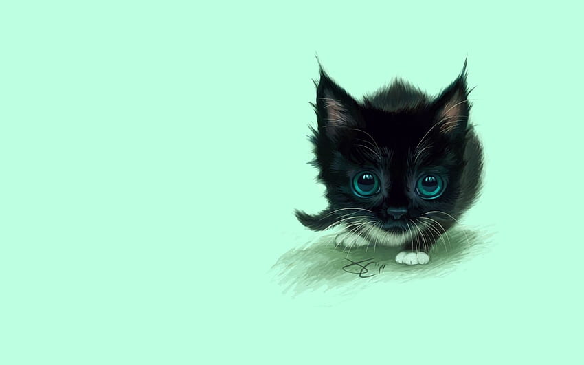 Cute Black Cat Minimal Cartoon - Book HD wallpaper