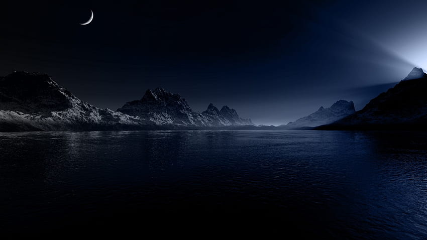 Nacht Mond Berge & Meer PC und Mac, 1366 x 768 Nacht HD-Hintergrundbild