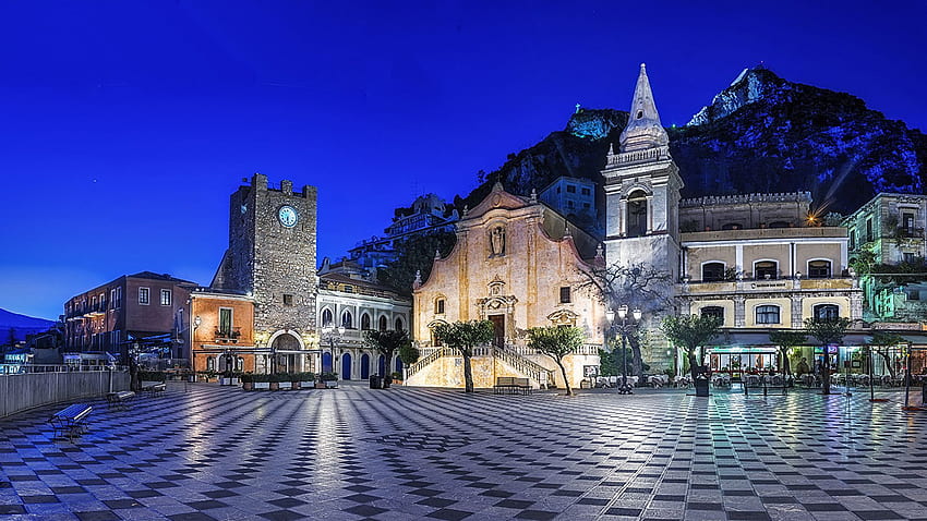 Sizilien Italien Taormina Straße Nacht Städte HD-Hintergrundbild