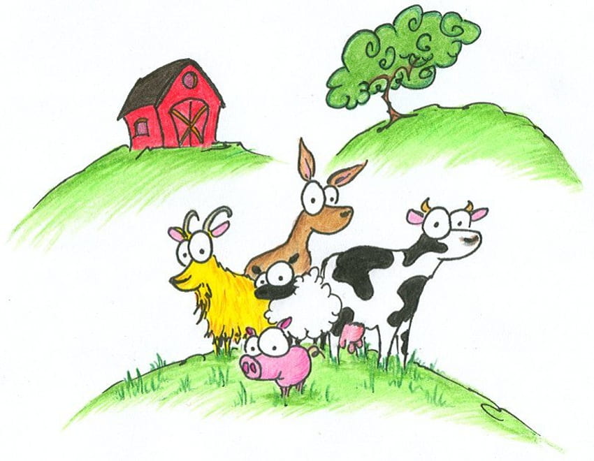 Animais da fazenda, vaca, animais, ovelhas, bonitinho, cabra, porco papel de parede HD