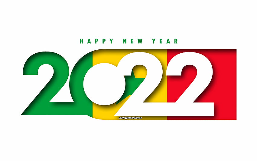 Frohes neues Jahr 2022 Senegal, weißer Hintergrund, Senegal 2022, Senegal 2022 Neujahr, 2022 Konzepte, Senegal, Flagge Senegals HD-Hintergrundbild