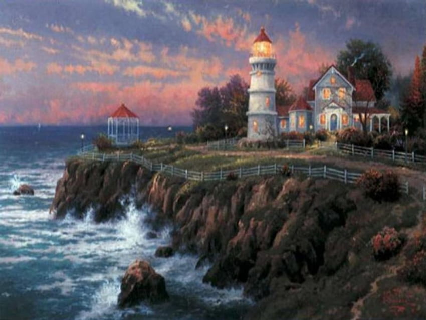 VICTORIAN-LIGHTS, sea, lighthouse, nature, ocean HD wallpaper