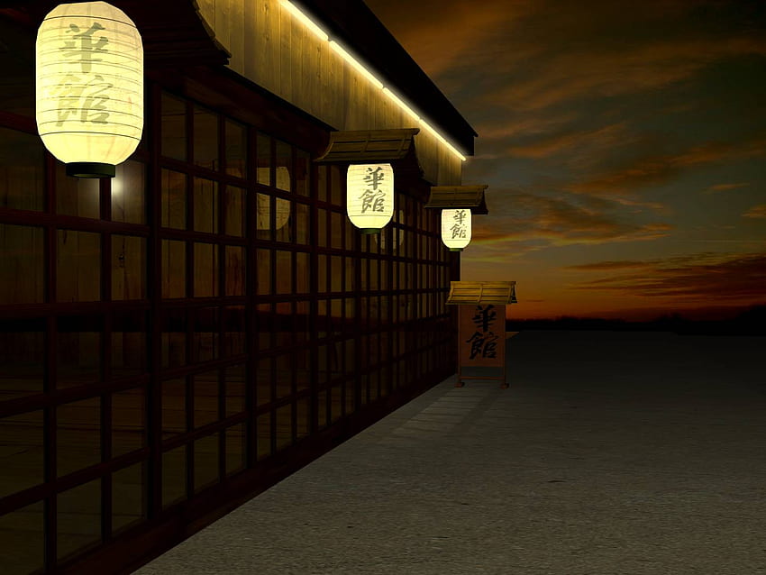 Japanese Walkway WDS, malam, bangunan, arsitektur, asia, lampu, jepang, awan, langit Wallpaper HD