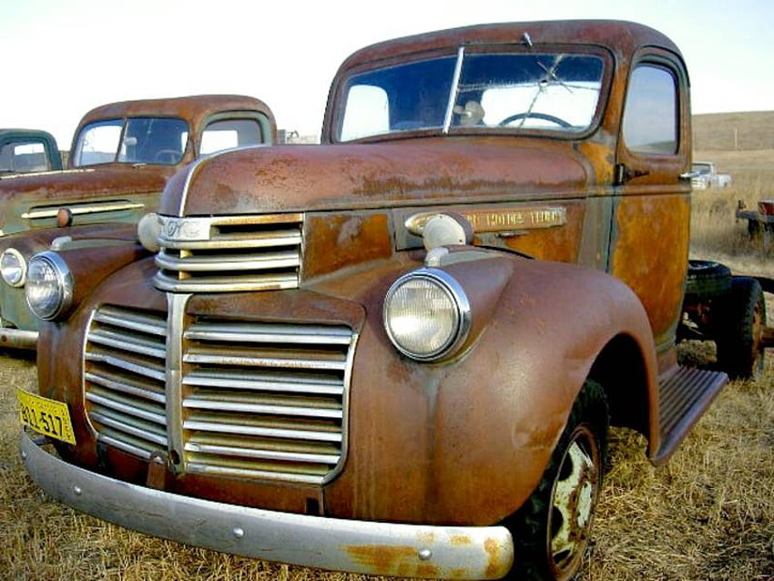 Rusty old GMC, classic, field, rust, farm, gmc, truck HD wallpaper