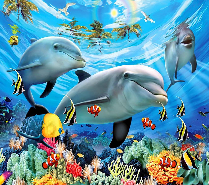 golfinhos, golfinhos debaixo d'água papel de parede HD