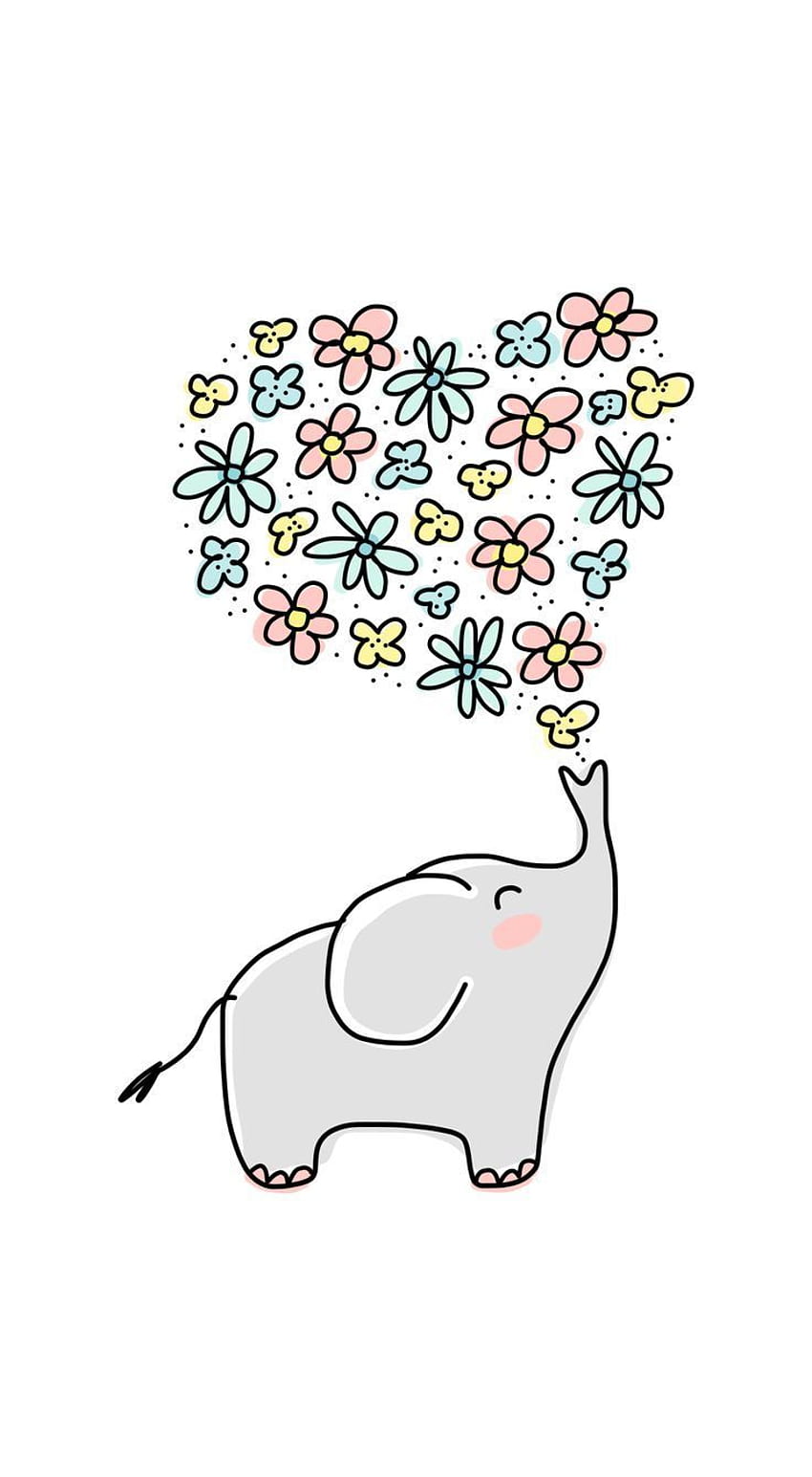 Калъф за iPhone X с класическа дръжка – Слон – Сърце на цветя – Флорален, сладък слон HD тапет за телефон